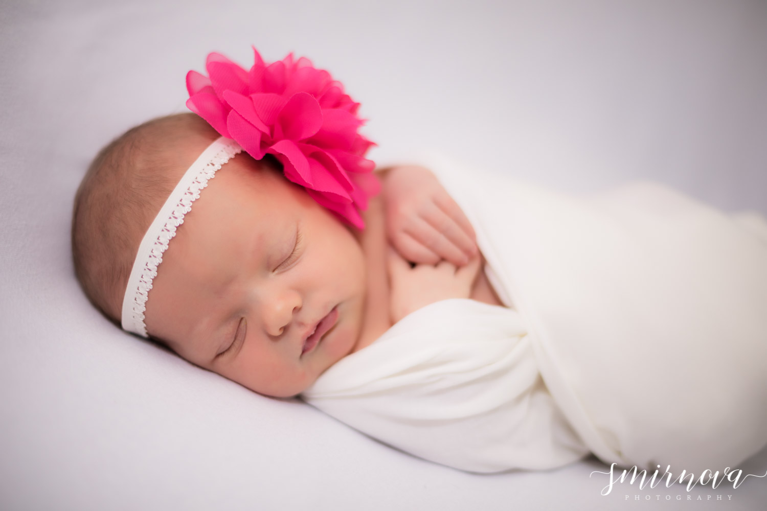 newborn pink flower headband Smirnova Photography by Alyssa