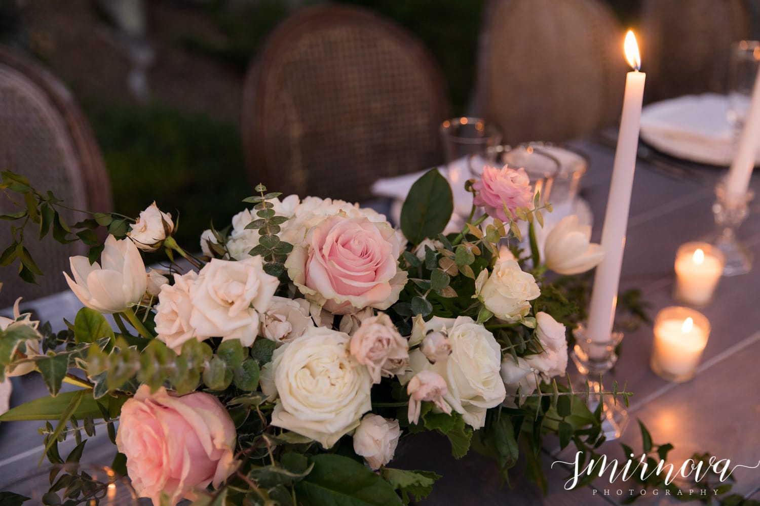 blush candlelit wedding reception decorations Smirnova Photography by Alyssa