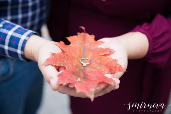 fall foliage leaves engagement ring