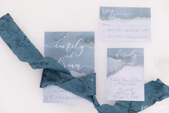 blue winter wedding stationary