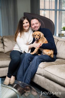 couple engagement with dog